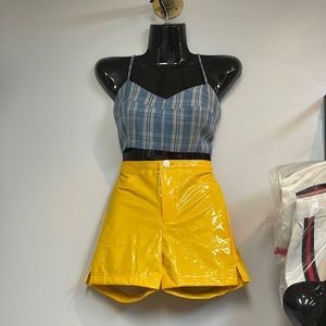 Latex biker shorts.
